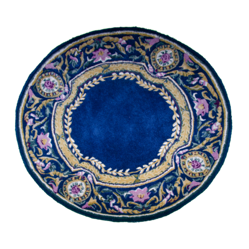 Traditional Harmony Border Hand-Tufted Navy Blue Round Wool Rugs