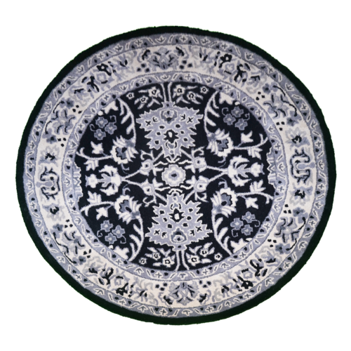 Kashan Mashad Round Hand Woven Oriental Rug - Gray 