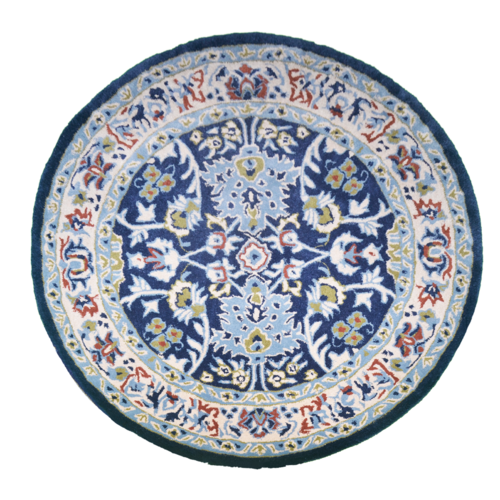Kashan Mashad Round Hand Loomed Oriental Floor Rug - Blue