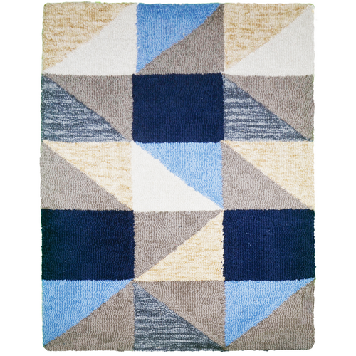 Triangle Patchwork Ivory Hand-Tufted multicolor Wool Doormat