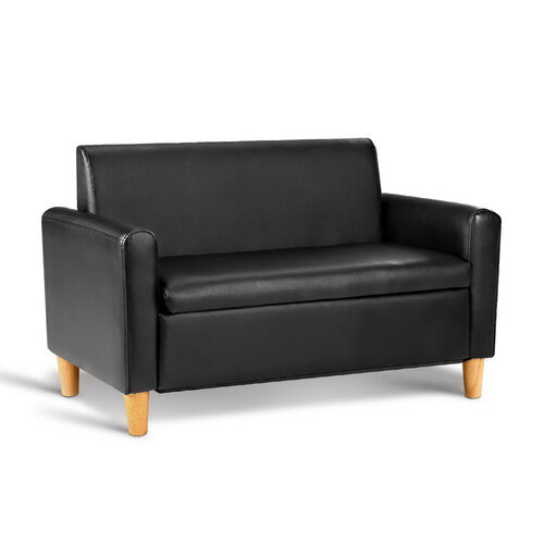 Keezi Kids Sofa Storage Armchair 2 Seater Black PU Leather Children Chair Couch 