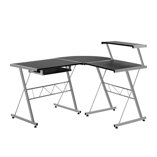 Artiss Corner Metal Pull Out Table Desk - Black