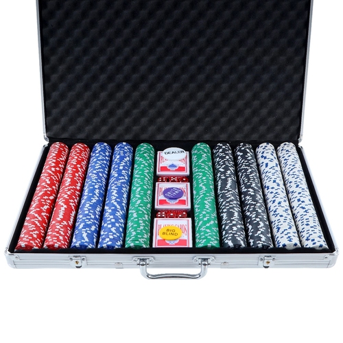 Poker Chip Set 1000PC Chips TEXAS HOLD'EM Casino Gambling Dice Cards