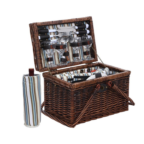 Alfresco Deluxe 4 Person Picnic Basket Set Folding Outdoor Insulated Liquor bag