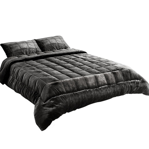 Giselle Bedding Faux Mink Quilt Comforter Fleece Throw Blanket Doona Charcoal Super King