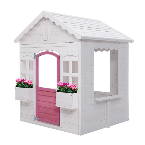 Kids Wooden Cubby House with Floor Outdoor Childrens Pretend Play